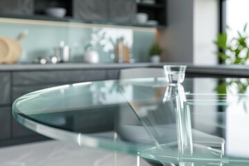 Close-up of glass table in a modern kitchen interior.