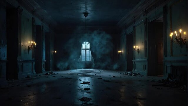 Experience the spine-tingling ambiance of an old building's fog-filled corridor room in this haunting 4K looping video, where the air is heavy with a sense of foreboding.