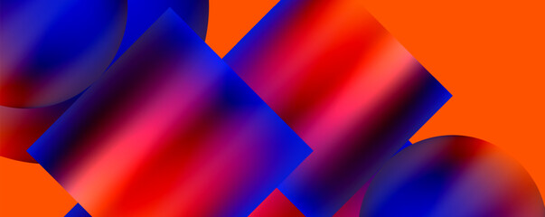 Vibrant colors such as red, blue, and purple abstract squares on an orange background create a colorful and dynamic pattern with a hint of symmetry and artistic flair