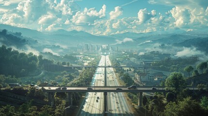 photorealistic highway on town background Generated with Ai tools