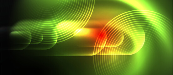 A vibrant green and yellow glowing wave reminiscent of automotive lighting, set against a black background, creating a mesmerizing pattern like a liquid organism