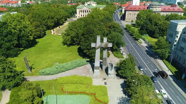 Aerial view of Mickiewicz Park in Poznan