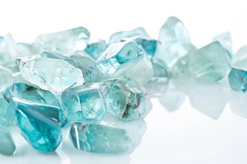 Generative AI : beryl crystal mineral gem beads sample on white background.