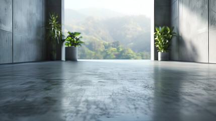 Modern concrete floor surface with a natural view, generative Ai