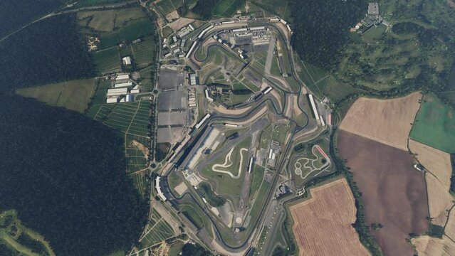 Top aerial view of Silverstone Circuit in Towcester. United Kingdom