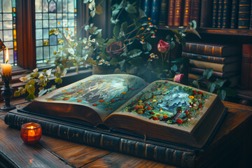 Enchanted Tale: Magical Book in Ancient Library