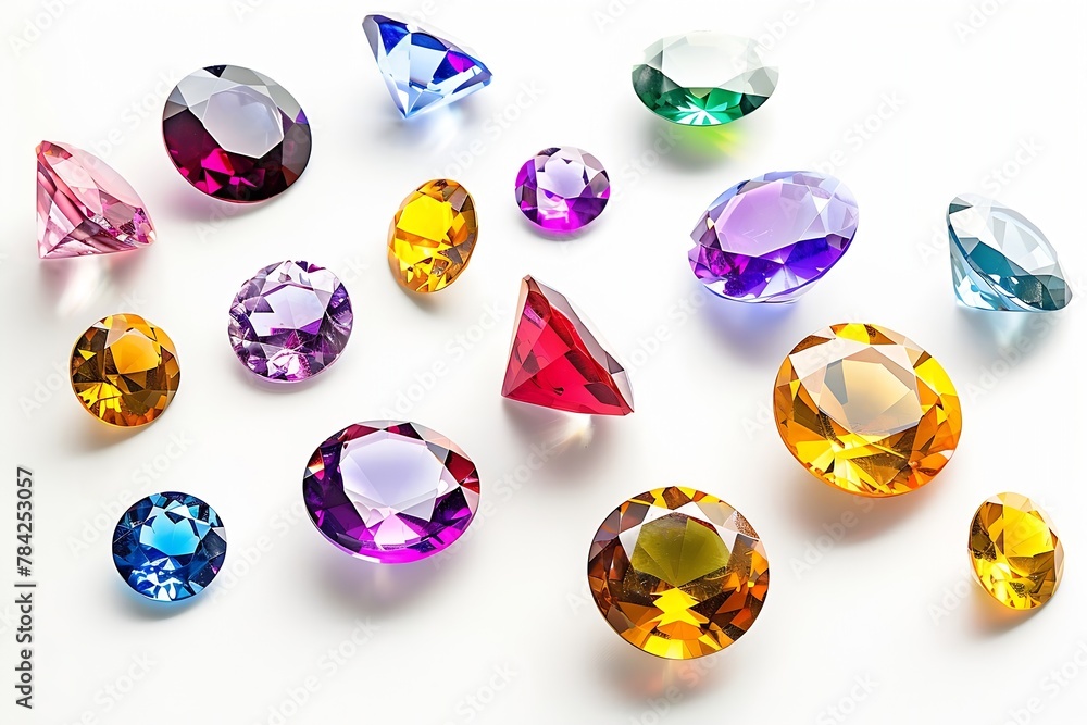 Poster generative ai : bright gems isolated on a white background