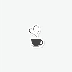 Coffee with heart icon sticker isolated on gray background