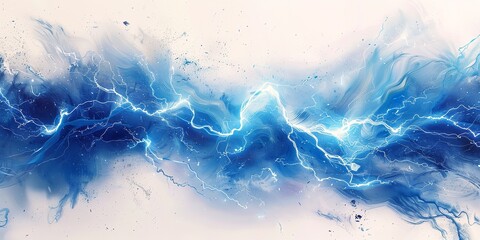 A blue thunder with clouds water color art on a clean white backdrop with space for text or product backdrop, Generative AI.
