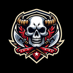 illustration design logo a skull horned