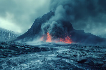 Volcano erupts lava into sky natural wallpaper background