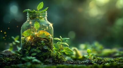 realistic Jar emerging out of green planet earth