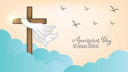 vector design of the ascension of Jesus the Messiah, celebration of Christians. with the clouds of heaven and the holy cross