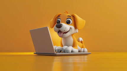 A whimsical illustration of a cute dog engrossed in work on a laptop, its animated features conveying a sense of productivity and determination.