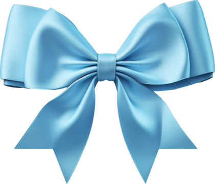 sky blue satin ribbon bow isolated on white or transparent background,transparency