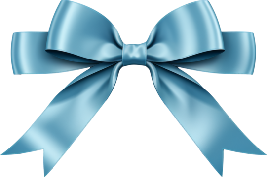 sky blue satin ribbon bow isolated on white or transparent background,transparency