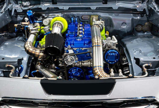Truck open hood show custom diesel engine