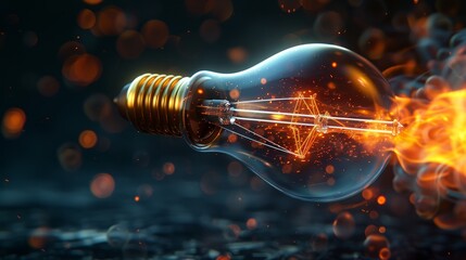 Inspiration and Motivation: A 3D vector illustration of a lightbulb with a rocket engine - obrazy, fototapety, plakaty