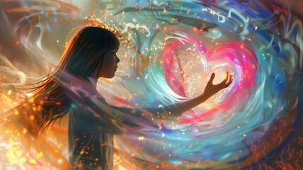 A moment frozen in time, where a girl's outstretched hand creates a heart shape in an abstract, yet undeniably romantic gesture. 

