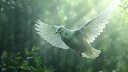 Fototapeta premium An artistic representation of a white dove in flight, symbolizing peace and reconciliation following a conflict or argument, often used in themes of harmony and unity.
