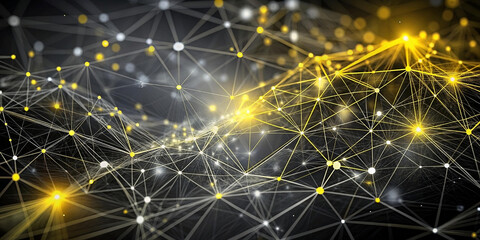 Obraz premium abstract dark grey and bold yellow virtual network technology background