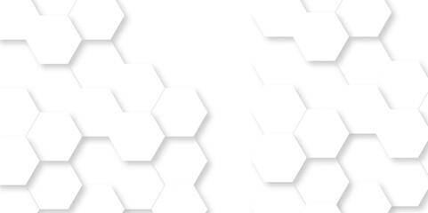 Seamless creative geometric Pattern of white hexagon white abstract hexagon wallpaper or background. 3D Futuristic abstract honeycomb mosaic white background. white hexagon geometric texture. - obrazy, fototapety, plakaty