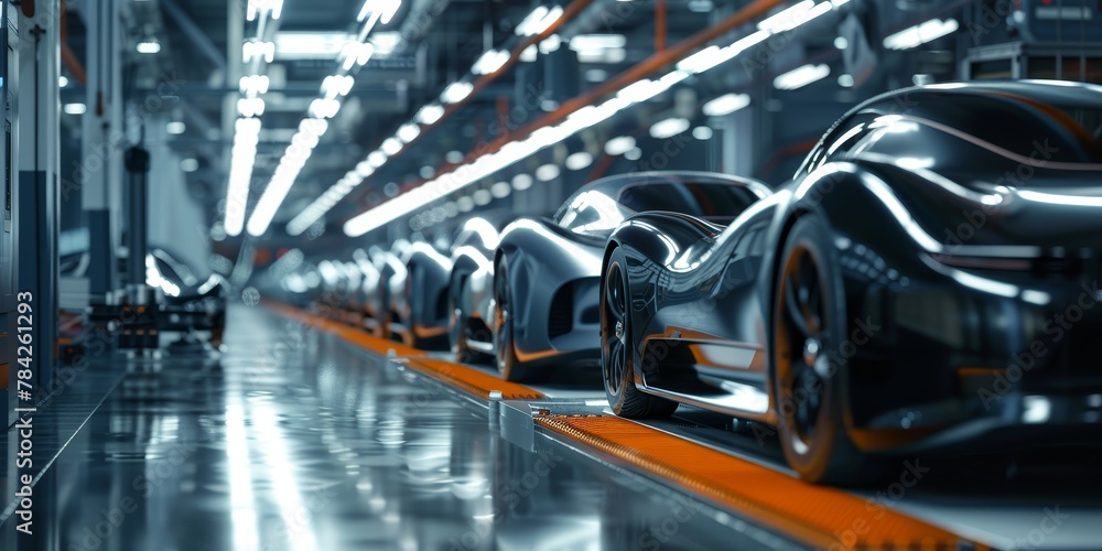 Aufkleber futuristic automated robotic vehicle production line in an advanced factory setting