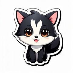 Cute black and white cartoon character of a kawaii husky puppy.