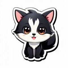 Obraz premium Cute black and white cartoon character of a kawaii husky puppy.