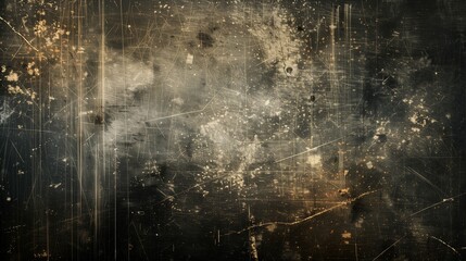 Sophisticated Aged Photo Texture with Dust and Scratches - This design captures the essence of time with its detailed dust and scratches, artistically laid over a dark, abstract grunge background. - obrazy, fototapety, plakaty