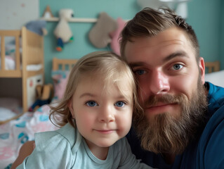 A man with a beard and a little girl.