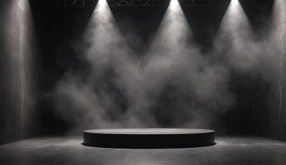 smoke and spotlight on stage. black background - obrazy, fototapety, plakaty