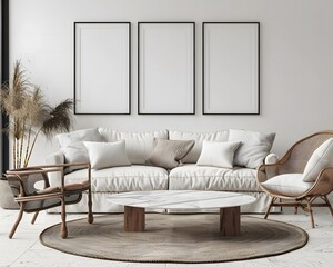 empty black frames on the wall of an elegant living room