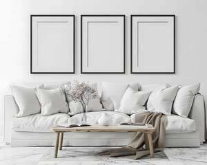 empty black frames on the wall of an elegant living room