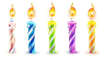 Birthday candles on white background, Set of multicolored candles for festive cupcake isolated on white background, birthday candles Ai generated 