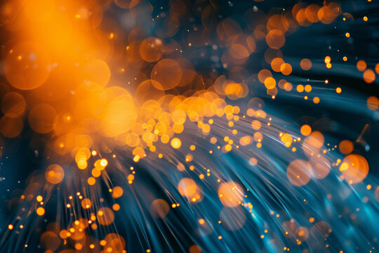 Fototapeta Fiber Optic Data Transfer, Abstract Close-Up in Light Orange and Dark Blue