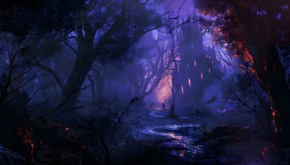 Obraz premium Ominous Presence Felt Within the Enchanted Gothic Forest,Ancient Evil Stirring in the Haunting Mist