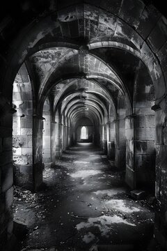 Symmetrical Balance of Forgotten Gothic Passageways Harboring Ominous Relics of Unspeakable Horror