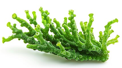 Over a white setting, a section of green algae velvet horn or spongeweed looks like seaweed serving a lovely snapshot and space, Generative AI. - obrazy, fototapety, plakaty