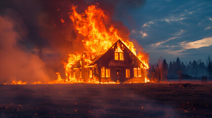 house on fire, domestic accident, home insurance concept