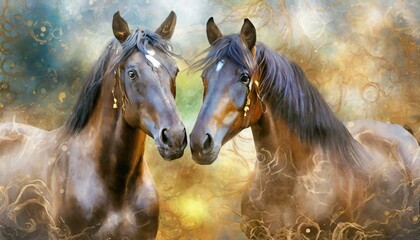 Obraz na płótnie Canvas horse in the woods, wallpaper texted animal Plants, animals, horses, metal elements, texture background, modern paintings