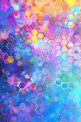 An abstract background with a hexagonal pattern in a gradient of vibrant colors