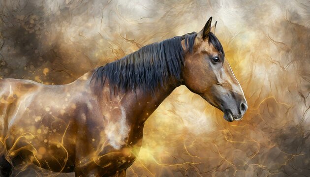 horse in the woods, wallpaper texted animal Plants, animals, horses, metal elements, texture background, modern paintings