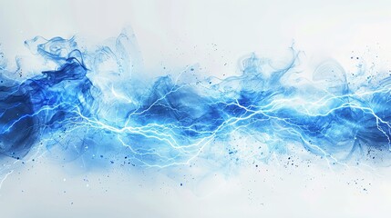 Naklejka na ściany i meble A blue thunder with clouds water color art on a clean white backdrop with space for text or product backdrop, Generative AI.