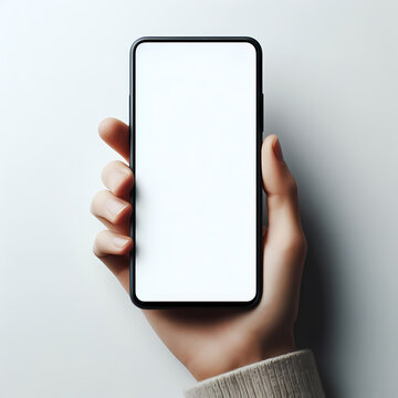 mock up phone in hand showing white screen
