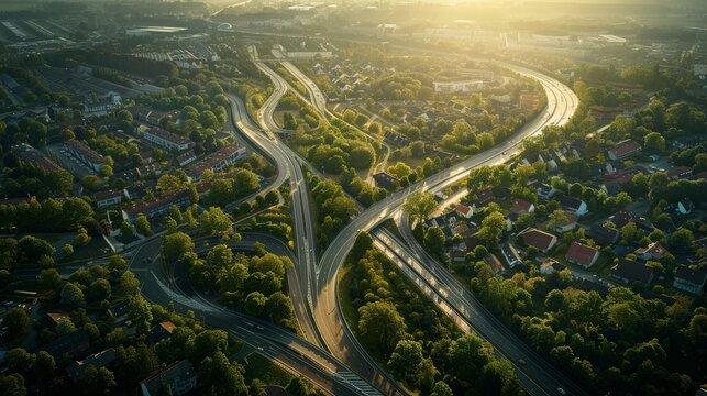 photorealistic highway on town background Generated with Ai tools
