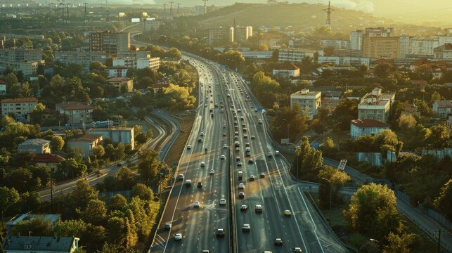 photorealistic highway on town background Generated with Ai tools
