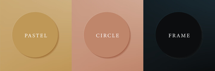 Set of abstract 3d beige, different color circle frame design for cosmetic product. Collection of trendy color geometric background with copy space. Top view scene. Vector EPS10