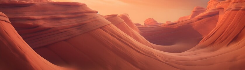 Naklejka premium Dramatic Erosion-Sculpted Landscape Basking in Vivid Sunset Hues,Sci-Fi Inspired Otherworldly Scenery