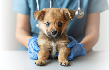 Puppy receiving veterinary care, showcasing compassion and professional animal healthcare